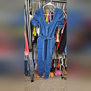 Skinny leg denim jumpsuit